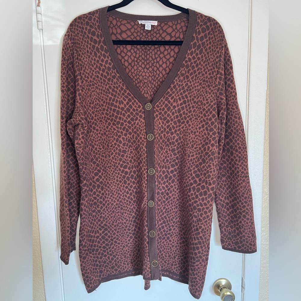 Isaac Mizrahi Leopard Print Cardigan Sweater size XL